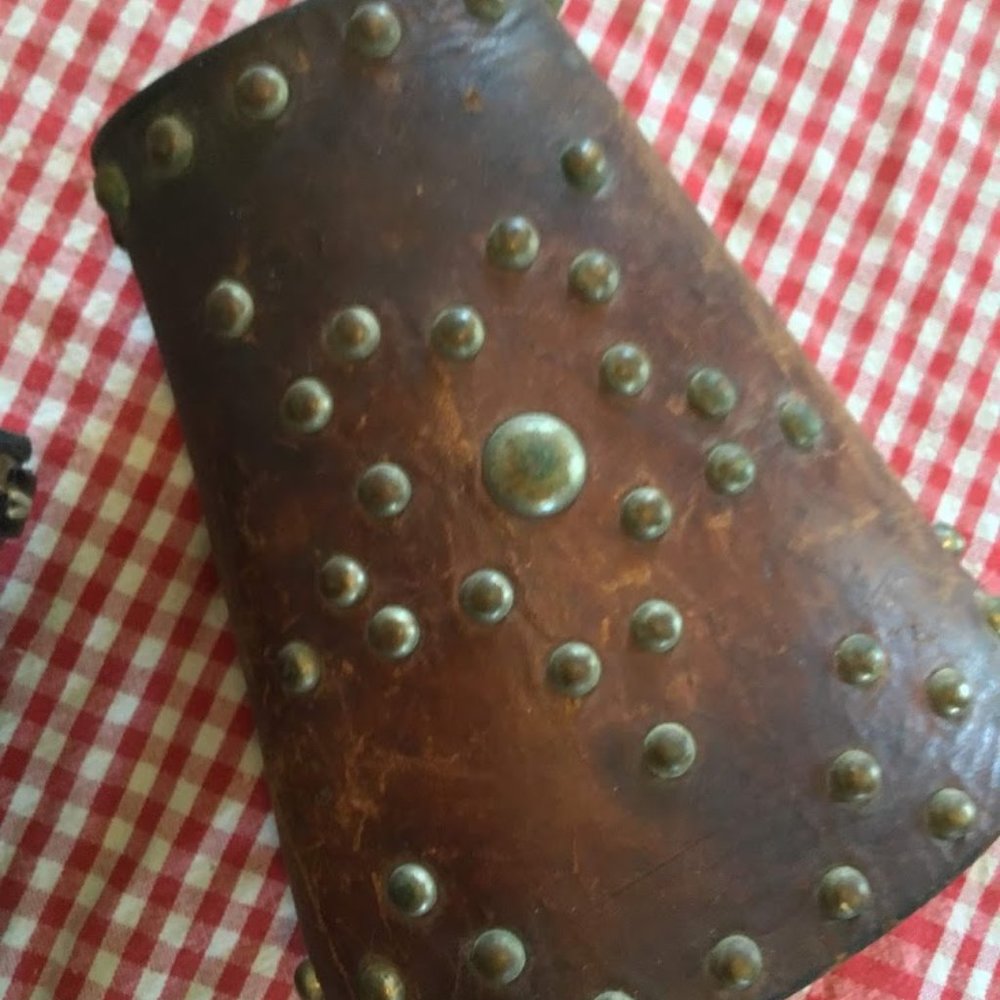 Vintage Rodeo Cowboy cuffs Leather horses harnesses Maker, brown, adjust. Size.